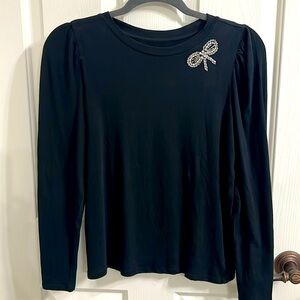 LOFT jeweled bow puff sleeve top